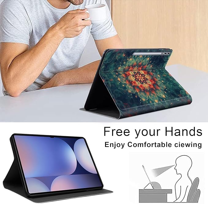 Case for Samsung Galaxy Tab S10 Ultra/Galaxy Tab S9/S8 Ultra 14.6-Inch, Slim PU Leather Stand Cover with Auto Wake/Sleep, Multi-Angle Viewing & Shockproof, Mandala