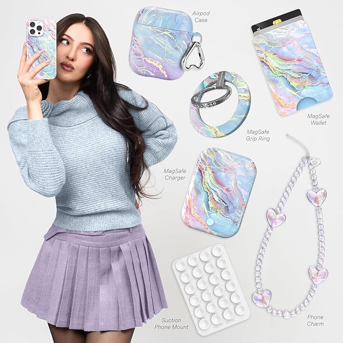 VELVET CAVIAR Case for iPhone 17 Pro | Compatible with MagSafe | 10ft Drop Tested | Protective Designer Cases | Holographic Moonstone Marble