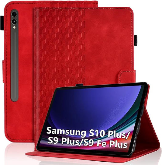 Case for Samsung Galaxy Tab S10+ Plus 2024 / S9 FE+ Plus/ S9+ Plus 12.4 Inch 2023 Magnetic Multi-Angle Leather Folio Stand Shell Folio with Card Holder Galaxy Tab S9+/S9 FE+ - Red