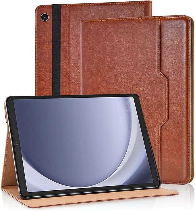 Case for Samsung Galaxy Tab A9 Plus/A9+ 11 Inch 2023 Cover (Model SM-X210/SM-X216/SM-X218) Multi-Angle Viewing Stand with Hand Strap, Brown