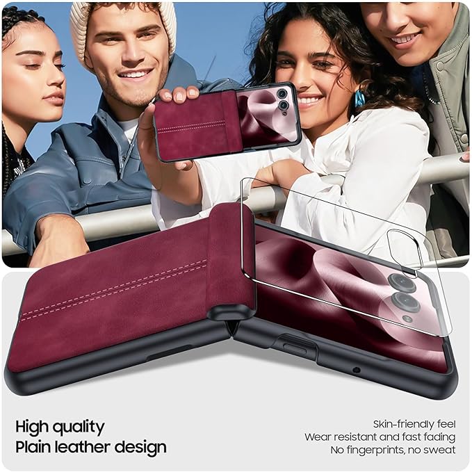 for Motorola Razr Ultra 2025 Case Built-in Screen Protector & Hinge Protection & Ultra Thin PU Leather Matte PC Shockproof Phone Cover Smartphone Case for Moto Razr Ultra 2025 (Red)