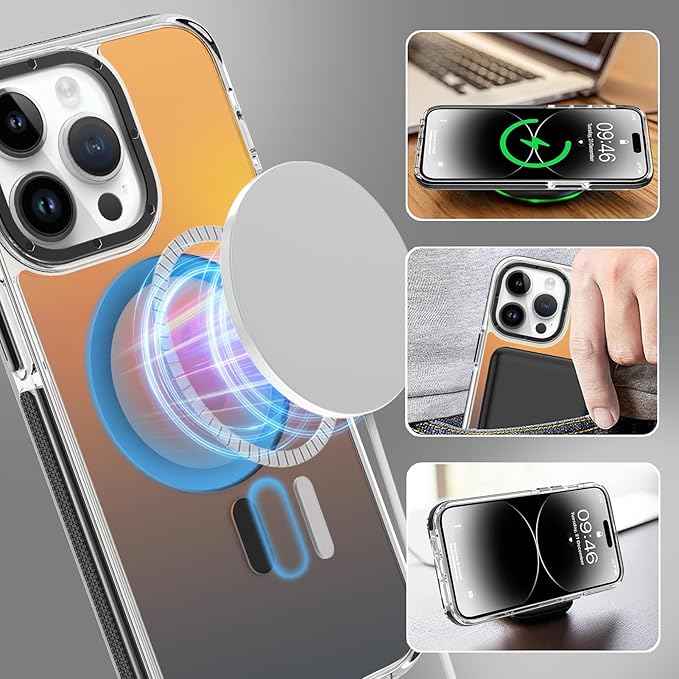 MOWIME Magnetic Case for iPhone 14 Pro [Compatible with Magsafe] [Cute Fashion Fluorescent Design] [1 Screen Protector] Slim Translucent Matte Case for iPhone 14 Pro 6.1" 2022, Black