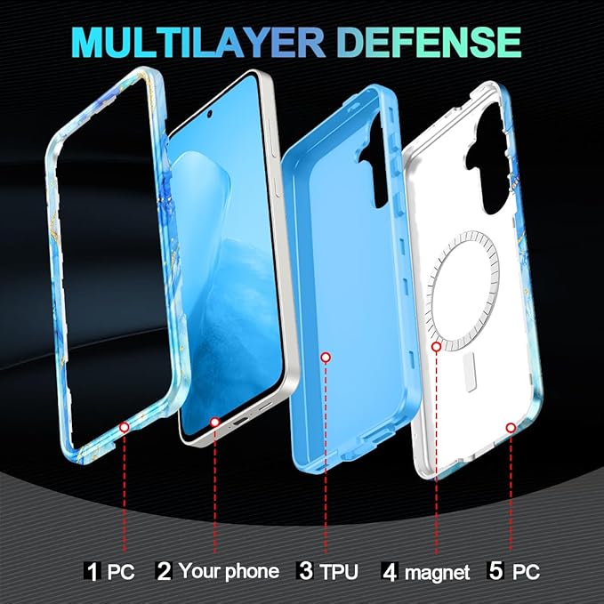 Casetego for Galaxy S25 FE Case,Compatible with MagSafe,[Military Grade Drop Test] Full Body Protection Slim Shockproof Rugged Marble Women Case for Samsung Galaxy S25 FE 6.7 inch,Light Blue