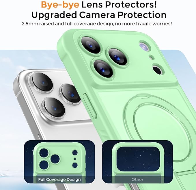 MOCCA Compatible with iPhone 17 Pro Case with Magnetic Invisible Stand [Full Camera Protection] [Compatible with Magsafe] Military Drop Shockproof Translucent Matte Phone Case Cover 6.3",Matcha Green
