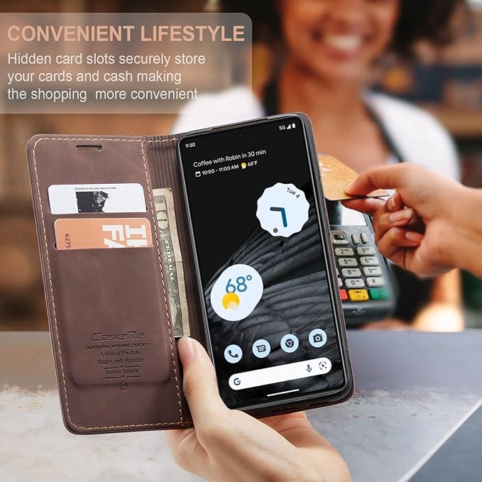 for Google Pixel 7 Case, Flip Wallet Leather Case with Card Holder Magnetic Closure Shockproof Kickstand Protective Phone Cases Cover for Google Pixel 7,Coffee