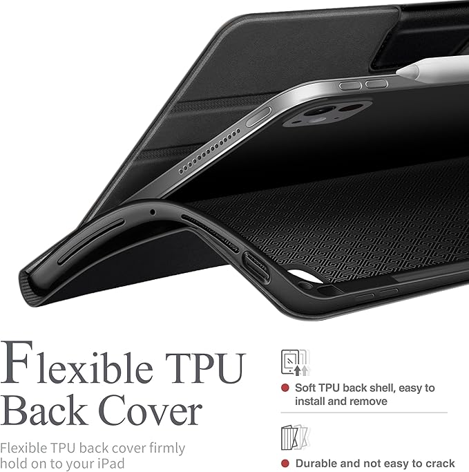 auaua Case for iPad Pro 11 Inch (M4) 2024 5th Gen (Model: A2836/A2837/A3006), with Pencil Holder and Pocket, Multiple Angles Viewing, Magnetic Closure, Auto Sleep/Wake (Black)