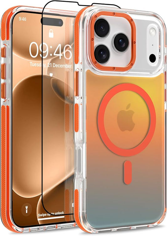 MOWIME Magnetic Case for iPhone 17 Pro Max [Compatible with Magsafe] [Cute Fashion Fluorescent Design] [1 Screen Protector] Slim Translucent Matte Case for iPhone 17 Pro Max 6.9" 2025, Orange