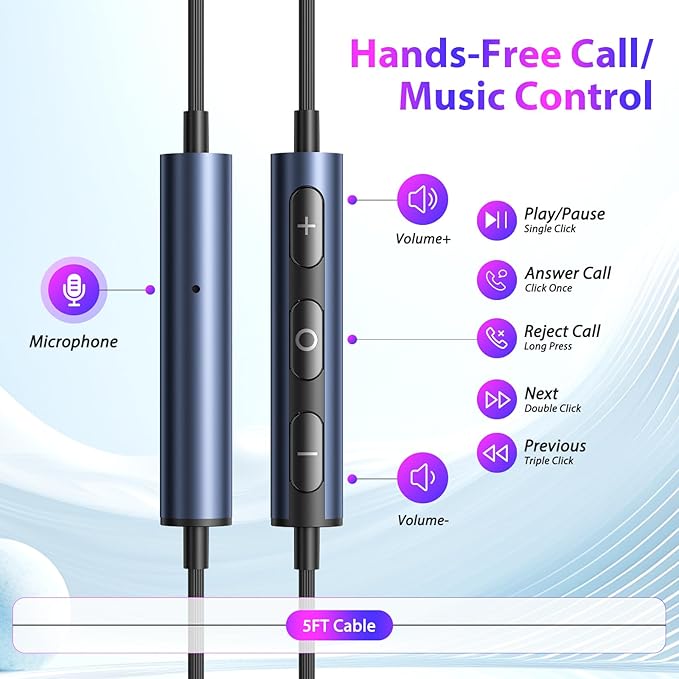 APETOO Wired Ear Buds Running USB-C Headphone w/Anti Fall/Hurt Wingtips for Outdoor/Indoor, Hands-Free Call, Pure Stereo Bass, Noise Isolating in-Ear Earbuds for iPhone 17 16/iPad/Galaxy S25/Android