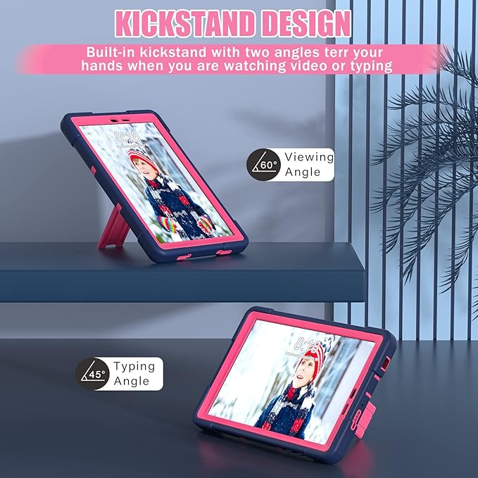 Bingcok Case for TCL Tab 8 LE Kids, Hybrid Shockproof Drop Protection Cover for TCL Tab 8 2023 (9137W) WiFi (9132X) - 5 Navy + Rose