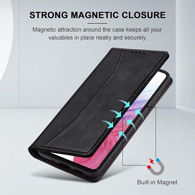 Jasonyu Flip Wallet Case for Samsung Galaxy A53 5G,Leather Magnetic Folio Cover with Card Holder,Kickstand - TPU Shockproof Durable Protective Phone Case,Black