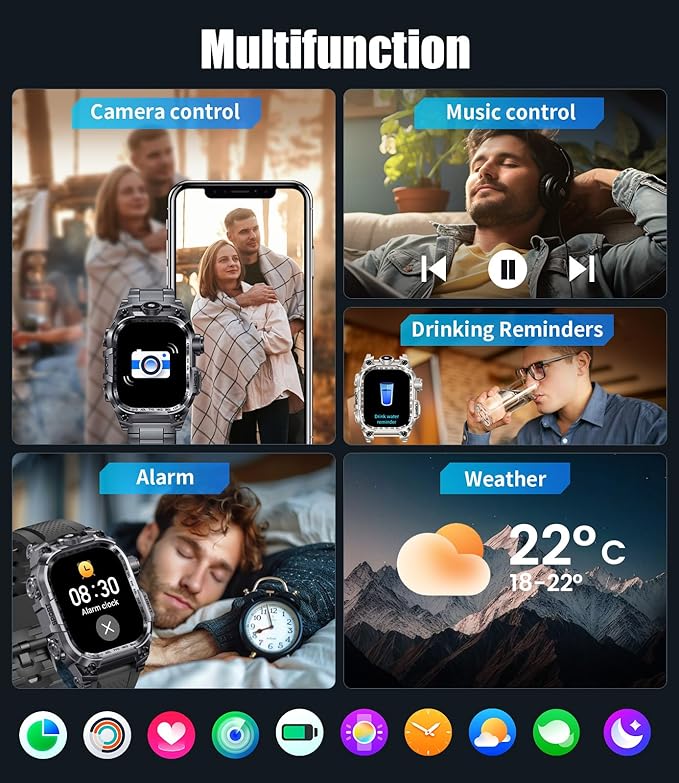 Military Smart Watches for Men(Answer/Make Calls),2.01"HD Screen Sports Smartwatch with LED Flashlight,700mAh Battery,Heart Rate/Sleep Monitor Fitness Tracker for Android iOS,100+Sport Modes,Black