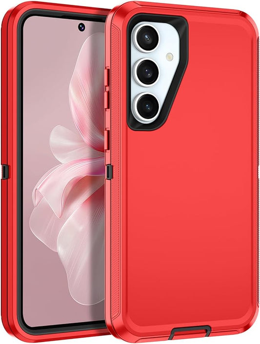 for Samsung Galaxy S24 FE 5G Case Heavy Duty Protective Shockproof Dropproof 3-Layer Full Body Protection [Without Screen Protector] Tough Rugged Case for Galaxy S24 FE,Red/Black