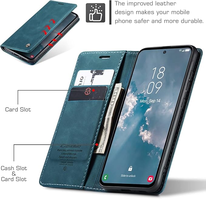 for Samsung Galaxy A54 5G Case, Flip Wallet Leather Case with Card Holder Magnetic Closure Shockproof Kickstand Protective Phone Cases Cover for Galaxy A54 6.4 Inch,Blue-Green