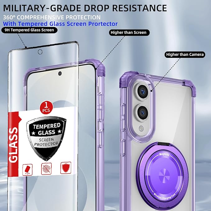 for Samsung Galaxy S25 Edge Case Compatible with MagSafe Magnetic,with Screen Protector,with Kickstand Ring Military Grade Drop Heavy Duty Protection Shockproof for S25 Edge Phone Case Purple