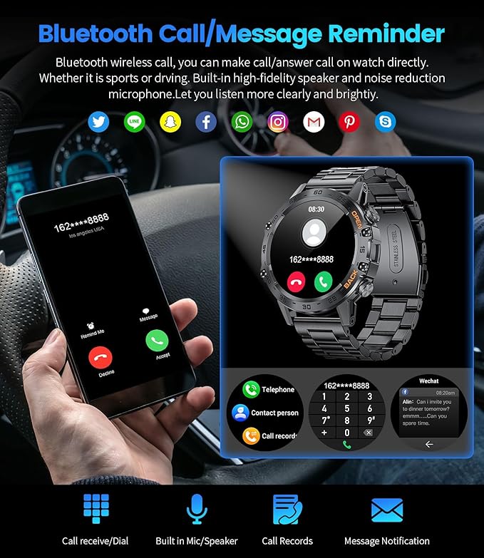 Militray Smart Watch for Men, 1.39'' Touchcreen Smartwatch Answer/Make Calls with 100 Sports Modes, IP68 Waterproof, 400mAh Battery Heart Rate/SpO2/Blood Pressure for Android iOS