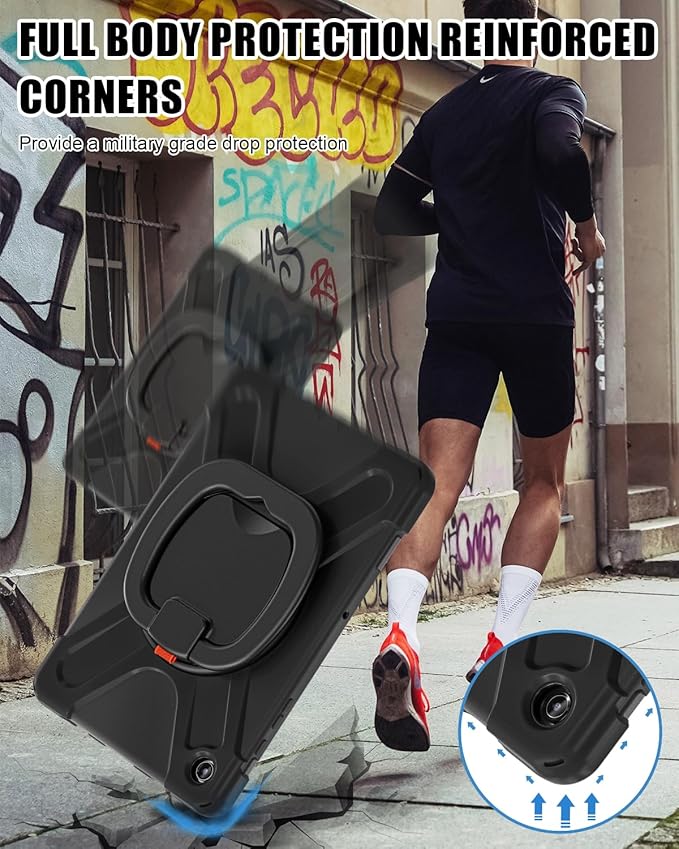 BRAECN Case for Samsung Galaxy Tab A9+ Plus 11 Inch 2023 SM-X210/X216/X218, Heavy Duty Drop-Proof Case with Screen Protector, Shoulder Strap, Stable Kickstand for Galaxy Tab A9+/A9 Plus 11'', Black