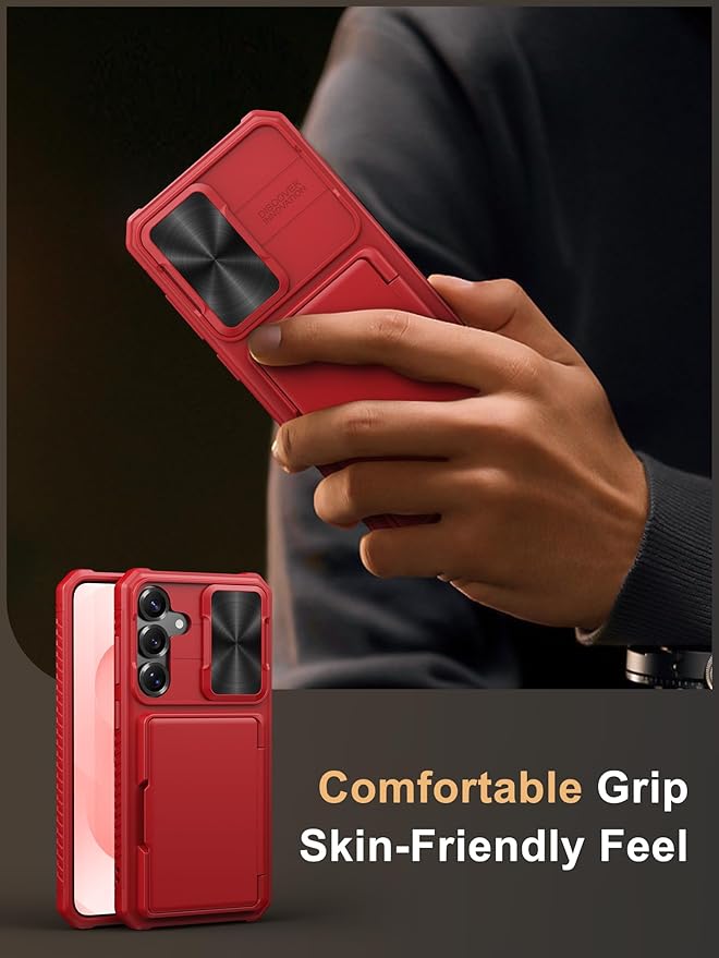 Vihibii for Samsung Galaxy S25+ Plus Wallet Case with Card Holder (4 Cards), [RFID Blocking] & Slide Camera Cover & Raised Edges Protect Screen, Shockproof Case for Galaxy S25+ Plus 6.7" 2025, Red