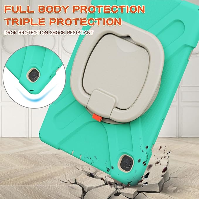 360 Rotation Case for Samsung Galaxy Tab S6 Lite 10.4" Sturdy Cover Rotate Ring Stand Shoulder Carrying Strap Hand Strap Rugged Children Adults Outdoor Case (MintGreen)