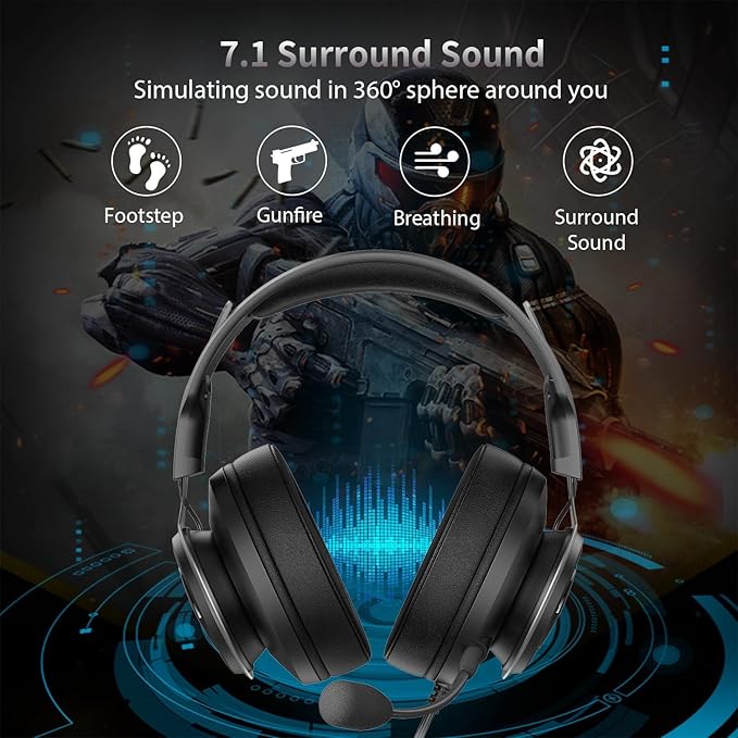Edifier 7.1 Hi-Res Sound PC Gaming Headset Weird USB Over-Ear Headphone Noise Cancelling Mic RGB Light for PC PS4 Laptop Mac Desktop