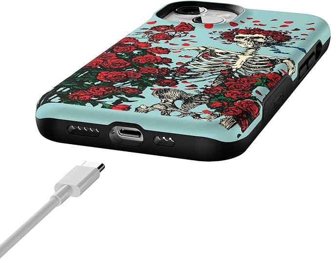 Casely iPhone 14 Case | Forever Grateful | Grateful Dead Skeleton Floral | Compatible with MagSafe | Bold Protective Design