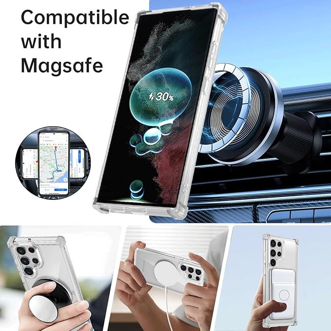 for Samsung Galaxy S22 Ultra Case Compatible with MagSafe Magnetic,with Screen Protector,with Kickstand Ring Military Grade Drop Heavy Duty Protection Shockproof for S22 Ultra Phone Case Clear