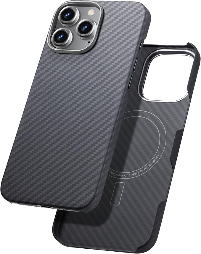 Aramid Fiber Case for iPhone 16 Pro Max, Compatible with Magnet, Slim & Light, Case-Less Touch Feeling, Black/Grey (Twill)