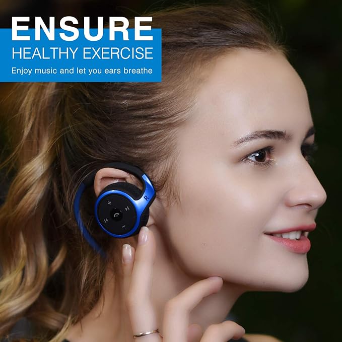 Small Bluetooth Headphones Wrap Around Head - Sports Wireless Headset with Built in Microphone and Crystal-Clear Sound, Foldable and Carried in The Purse, and 12-Hour Battery Life, Blue