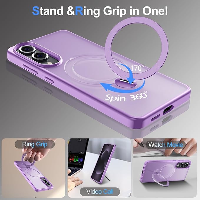 360° Rotatable Stand for Samsung Galaxy S25 Edge Case Magnetic with Screen Protector X1 & Camera Lens Protector*1, Compatible with MagSafe, 16FT Mil-Grade Shockproof for S25 Edge Case 6.2"，Purple