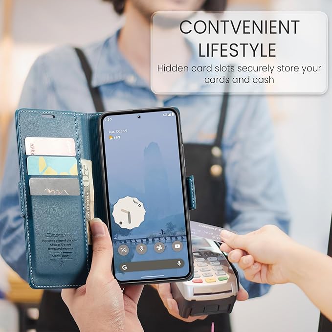 for Google Pixel 9 Pro XL Case, Premium PU Leather Wallet Case Flip Cover with [RFID Blocking][Card Holder][Stand Function] Shockproof Protective for Google 9 Pro XL, Blue