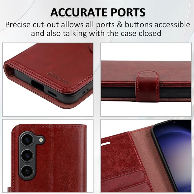 MONASAY Wallet Case Compatible for Galaxy S23 5G,[RFID Blocking] Flip Folio Leather Cell Phone Cover with Credit Card Holder, 6.1 inch, Burgundy