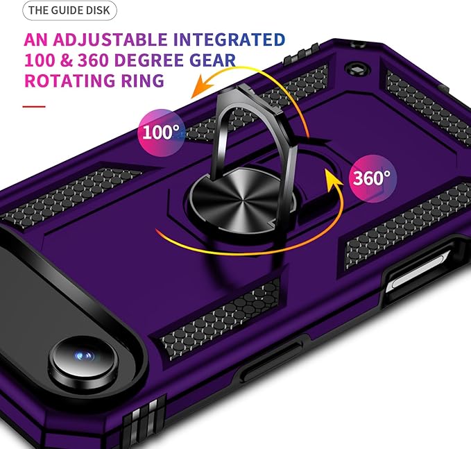 ADDIT Compatible with iPhone 17 Air Case with Tempered Glass Screen Protector, Adjustable Kickstand Ring, Military-Grade Heavy Duty Protection, Shockproof, Anti-Fingerprint,Purple