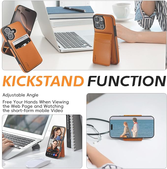 for iPhone 16 Leather Wallet Case, Compatible with Magsafe, 2 in 1 Detachable Magnetic Card Holder, RFID Blocking Kickstand Credit Slots Flip Case for Men Women, Brown