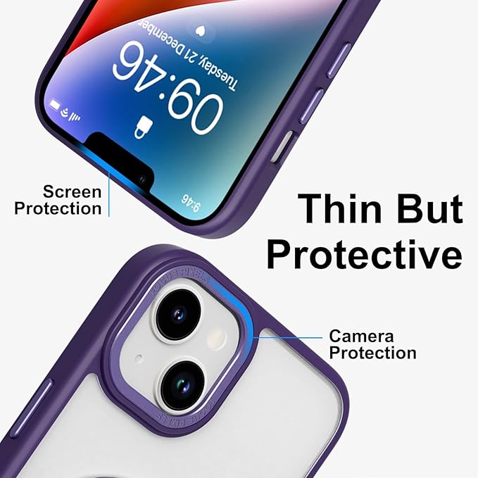 ZIYE Magnetic Case for iPhone 14 Plus Case with Stand [Compatible with MagSafe] Slim Shockproof Military Grade Heavy Duty Cover with 360 Rotatable Ring Kickstand for Women Men, Translucent Purple