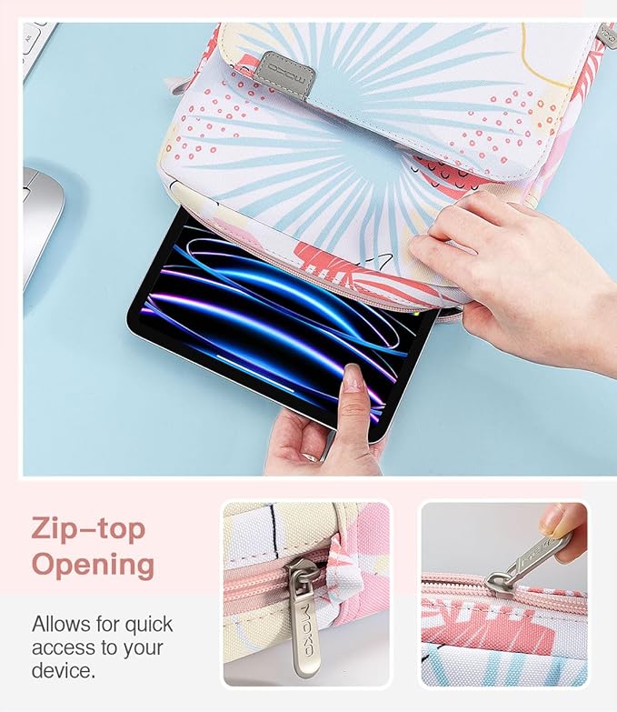 MoKo 9-11 Inch Tablet Sleeve Bag Handle Carrying Case with Shoulder Strap Fits 11inch iPad Air M3, iPad A16 2025, iPadPro M4/Air M2 5/4th 10.9, Tab S8/S9 11, Tropical Leaf