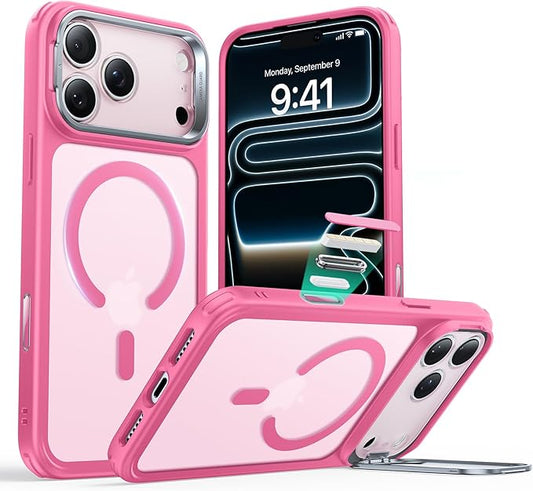ESR for iPhone 17 Pro Case with Stand, Camera Control Cover Compatible with MagSafe, Military-Grade Drop Protection Magnetic Phone Case for iPhone 17 Pro, Scratch-Resistant Back Cover, Frosted Pink