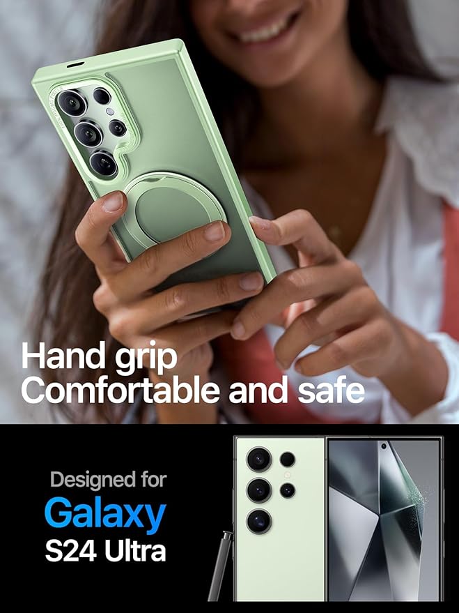 QTlier Phone case for Galaxy S24 Ultra- 360 Rotatable Magnetic Ring Stand, Military-Grade Protection, Raised Camera Frame