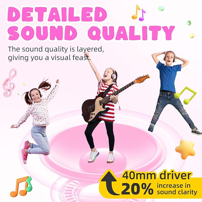 PROHEAR 010 Pro Active Noise Cancelling Headphones for Kids – Bluetooth, 85dB Safe Volume, 80H Playtime, Hi-Fi Over-Ear Wireless Headphones with Mic for iPad, Tablet, Travel – Pink