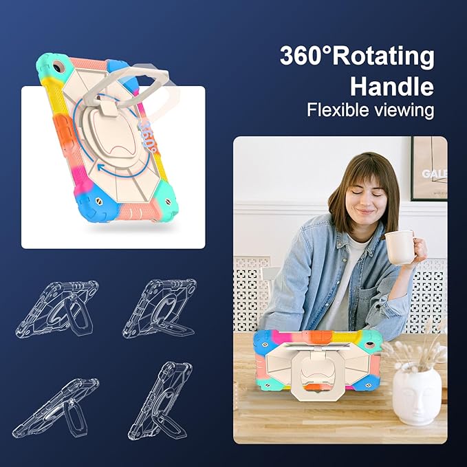 for Galaxy Tab A9 Plus Case 11 Inch, Rugged Case for Samsung Galaxy A9+ Tablet with Screen Protector 360 Rotating Stand Shoulder Strap Pen Holder, 2023 Model(SM-X210/X216/218), Rainbow