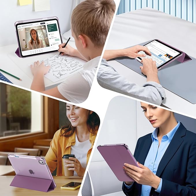 MoKo for iPad (A16) 11th Generation Case 11 Inch 2025, iPad 10th Generation Case 10.9 Inch 2022 with Pencil Holder, Slim Light Trifold Protective Cover with Hard PC Translucent Back Shell, Dark Purple
