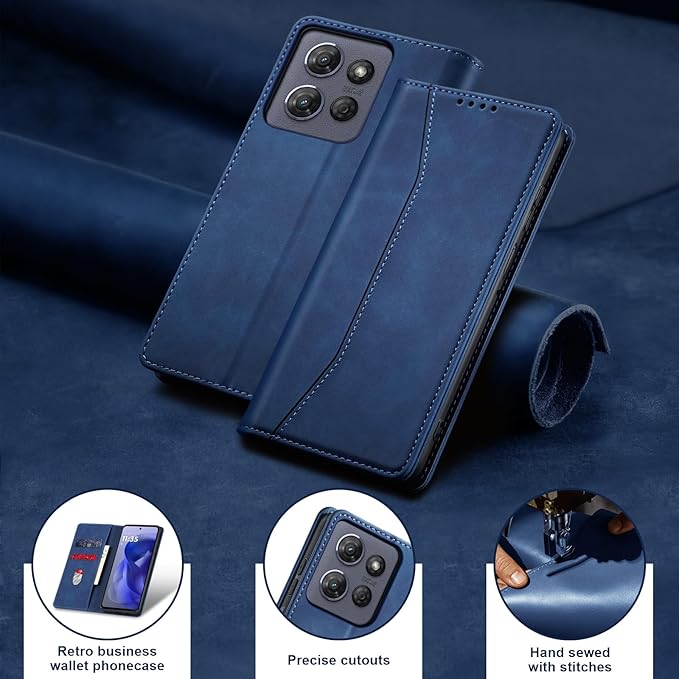 Jasonyu Flip Wallet Case for Moto G Power/Play (2025),Leather Magnetic Folio Cover with Card Holder,Kickstand - TPU Shockproof Durable Protective Phone Case,Blue