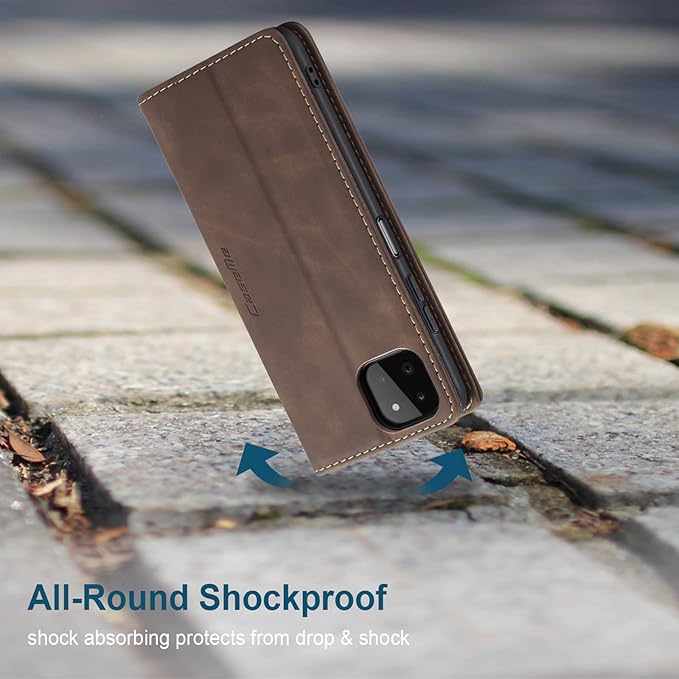 for Samsung Galaxy A22 5G Case, Flip Wallet Leather Case with Card Holder Magnetic Closure Shockproof Kickstand Protective Phone Cases Cover for Samsung A22 5G,Coffee