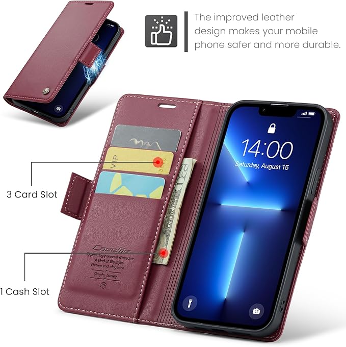 for iPhone 13 Pro Case, Premium PU Leather Wallet Case Flip Cover with [RFID Blocking][Card Holder][Stand Function] Shockproof Protective for iPhone 13 Pro 6.1 inch, Red