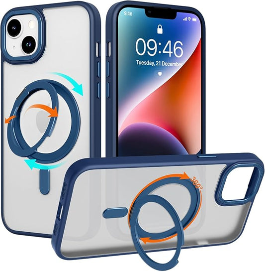 ZIYE Magnetic Case for iPhone 14 Case with Stand [Compatible with MagSafe] Slim Shockproof Military Grade Heavy Duty Cover with 360 Rotatable Ring Kickstand for Women Men, Translucent Blue