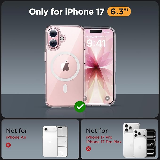 Miracase Magnetic for iPhone 17 Case (Compatible with MagSafe) with Screen Protector Military-Grade Protection, Anti-Fingerprint Translucent Matte Phone Cover for iPhone 17 6.3 inch, Crystal Clear