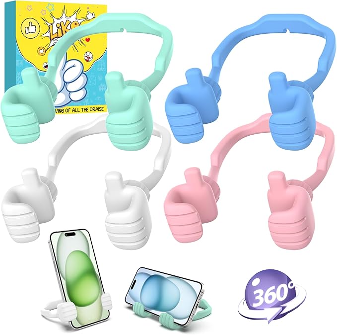 Dad Gifts for Fathers Day from Daughter Son Cell Phone Stand: 4 Pack UPGRADE Adjustable Thumbs Up Lazy Phone Holder for Desk Fun Birthday Gifts for Grandma Teens Girls Boys Adults Husband from Wife