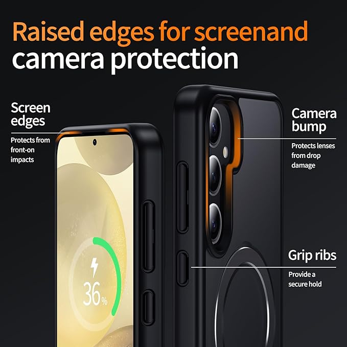 for Samsung Galaxy S24+ Plus Case,Compatible with Magsafe,with 360°Rotatable Magnetic Ring Stand [Wireless Charging],Matte Translucent Slim Soft Edge Phone Kickstand,Black