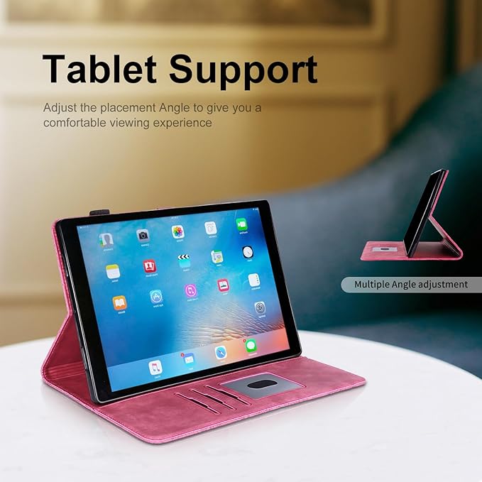 Vine Funda para for Samsung Galaxy Tab A 10.1 2019 SM-T510 T515, Soft Touch Premium Faux Leather Made with Card Slots, Water-Proof Precise Cutouts Compatible with Samsung Tab A 2019 Case Case Pink