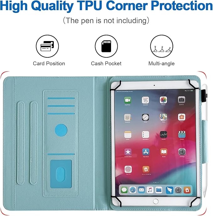 JZCreater 10 Inch Tablet Case, Universal 10 10.1 Inch Android Tablet Cover, Multi-Angle Viewing Stand Case for 9.5-10.5 Inch Tablet, Green Marble