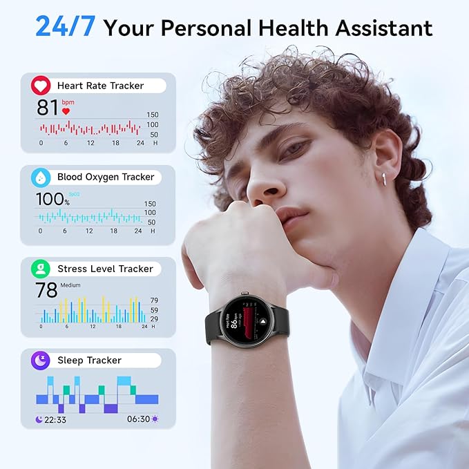 Fitpolo Smart Watches for Men/Women (2 Bands), 40mm Round Smartwatch Fitness Tracker with Bluetooth Calls (Make/Answer), Heart Rate/SpO2/Sleep Monitor, 7 Days Battery, IP68 Waterproof - Black