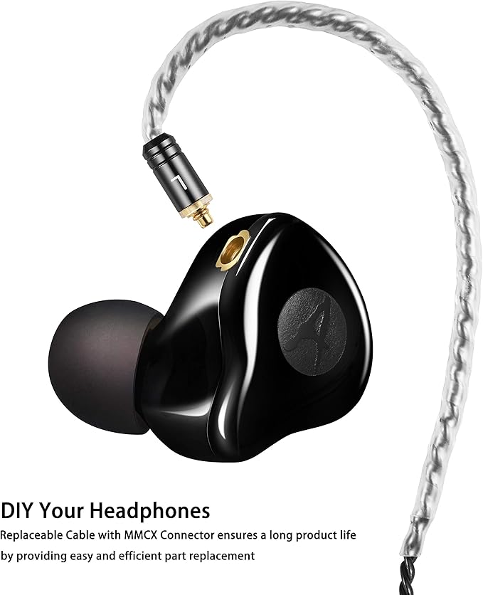 in Ear Monitor Headphones, HiFi Stereo IEM Earphones, Dynamic Dual Driver Wired Earbuds with Detachable Cable, Noise Canceling Headset for Singers Musicians Drummers Audiophile (Black)